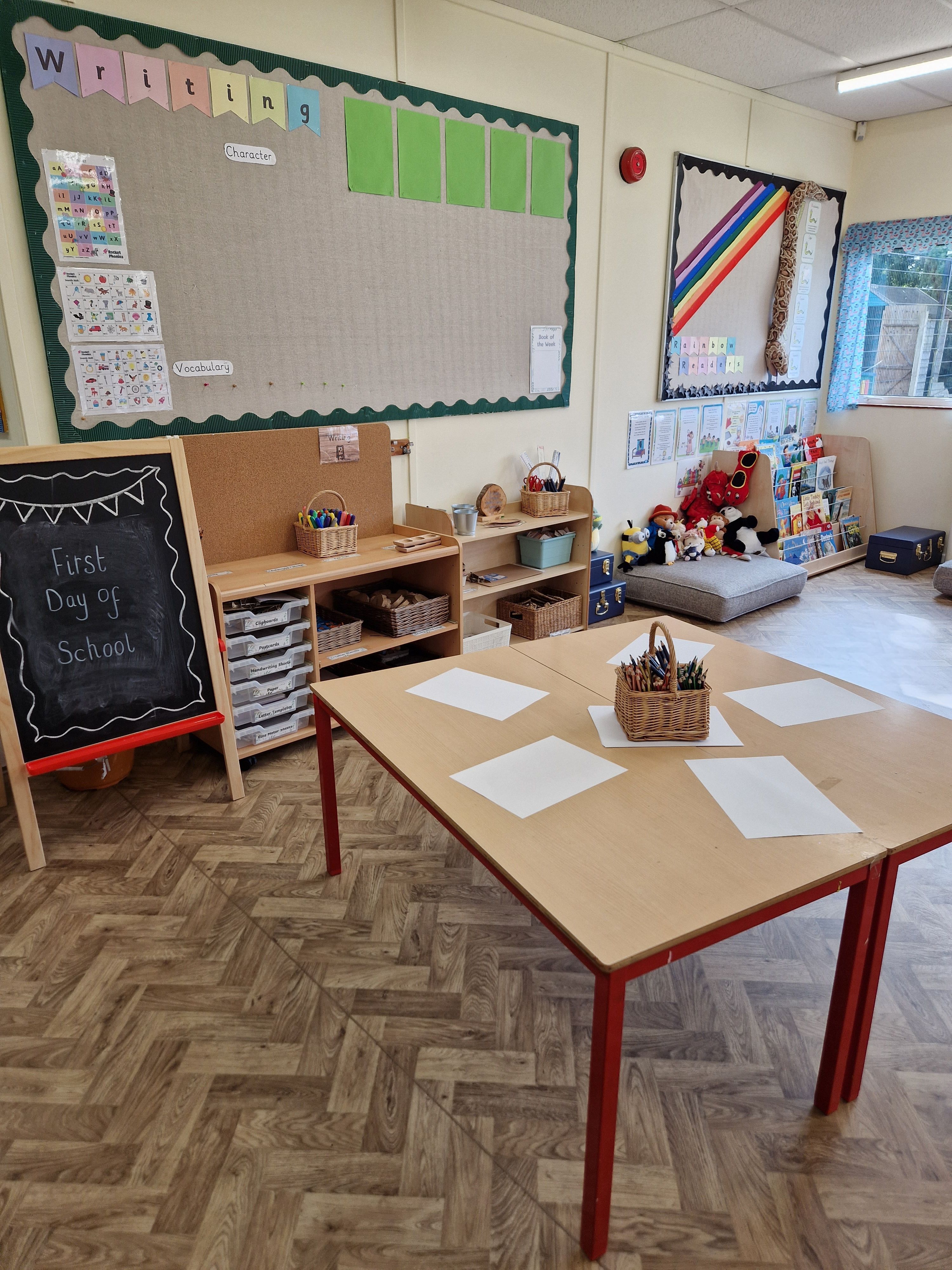 writing corner in butterfly room