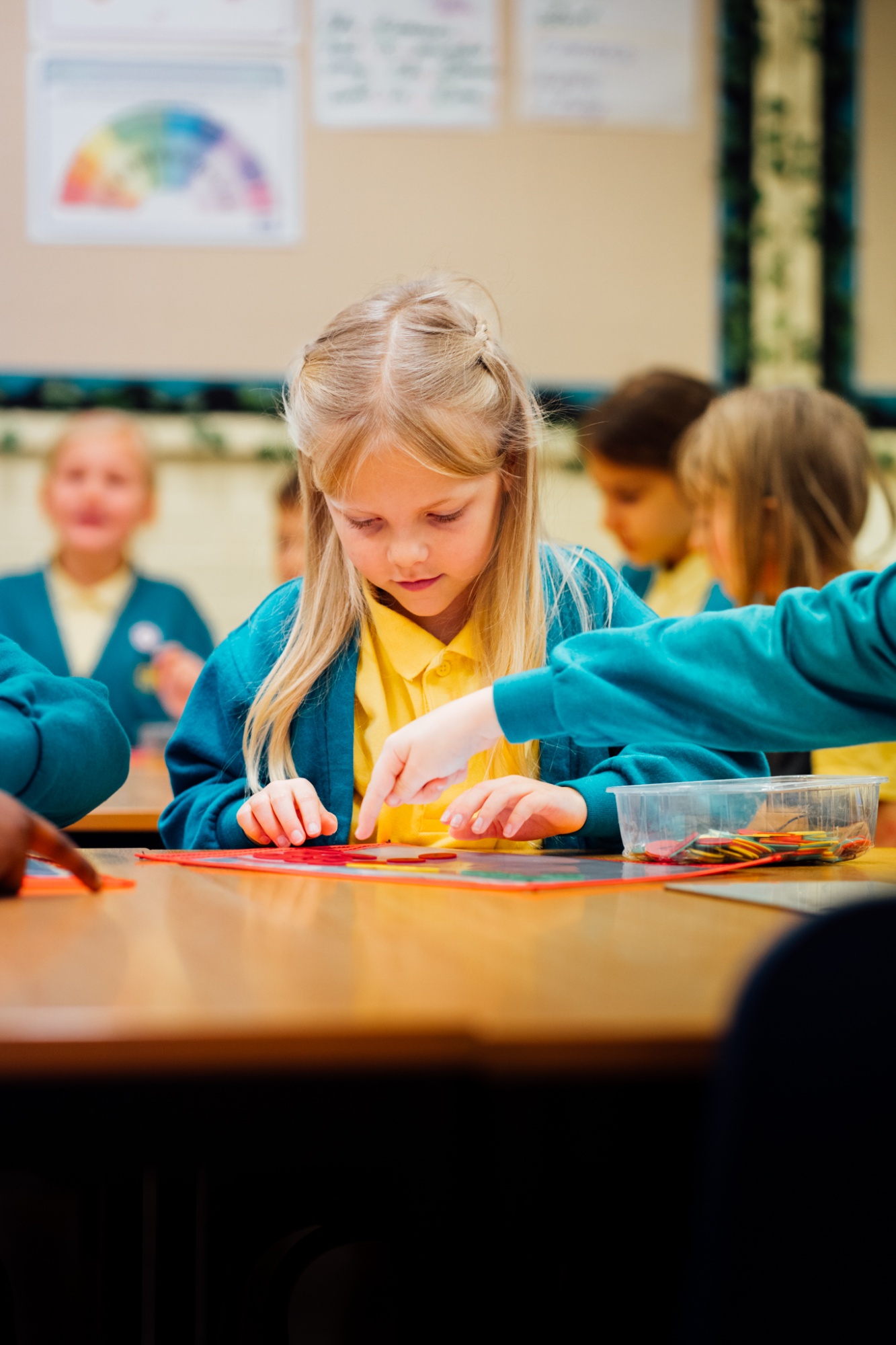 girl in lesson working with students