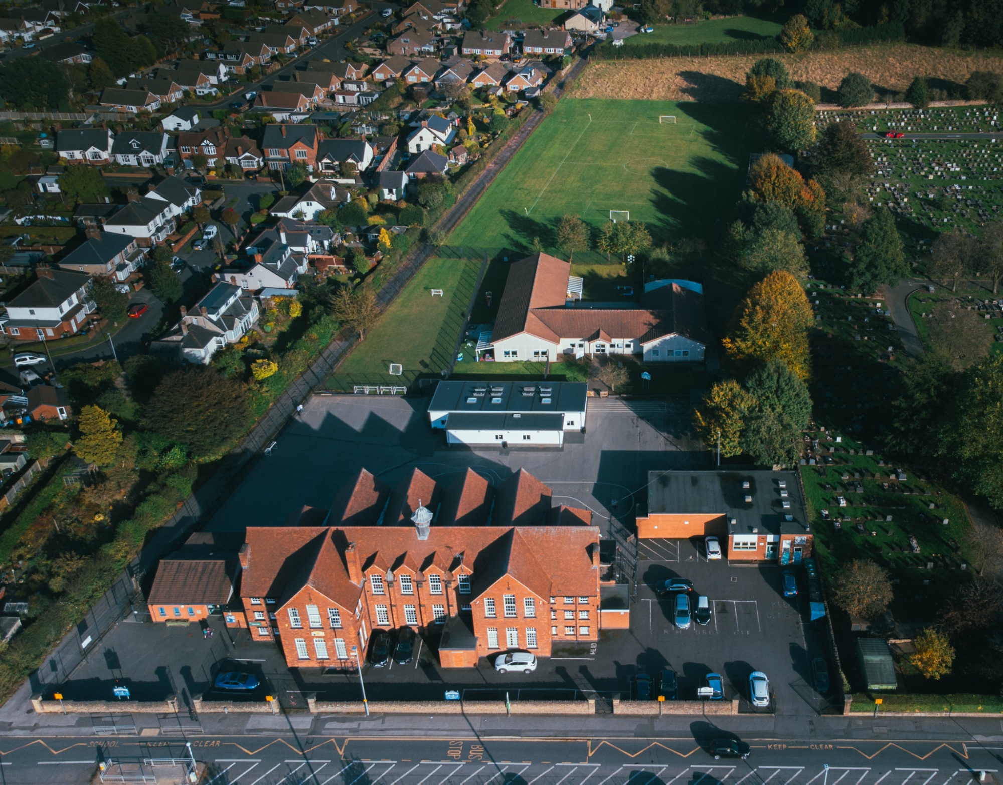 aerial shot of the school site and grounds